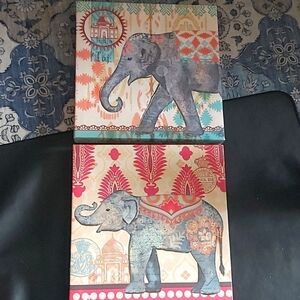 Elephant painting wall decor print set of two